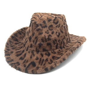 Detailed view of leopard print faux fur texture on the stylish cowgirl hat brim