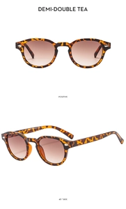 Detailed front and 45-degree side view of vintage demi round frame sunglasses