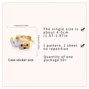 Detailed view showing dimensions of 4-5cm for the 50 piece Yorkshire Terrier sticker pack