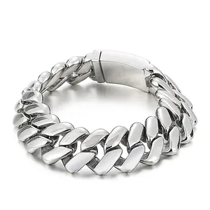 Bracelet Maille Gourmette Pour Hommes Acier Inoxydable 316L Poli Large Punk Hip Hop Bijoux En Métal