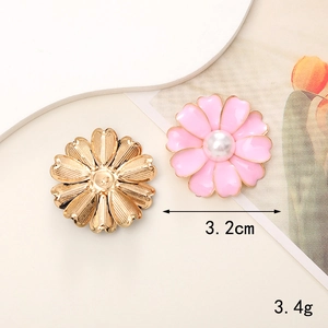 3.2cm colorful DIY flower charms in gold metal and pink enamel with pearl for shoe decor