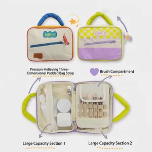 Dual-layer cosmetic bag with brush slots and large capacity storage compartments