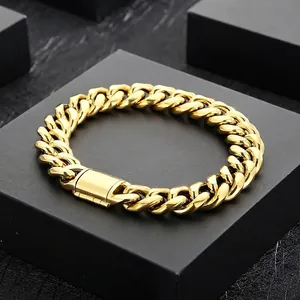 Collier Et Bracelet À Maillons Cubains Hip Hop Pour Hommes En Acier Inoxydable Bijoux Punk Tendance Couleur Or Acier