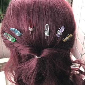 U-shaped natural crystal stone hair pins in various colors for elegant bun styling