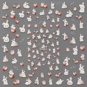 Embossed Japanese nail stickers featuring cute rabbit and strawberry motifs TS-3083