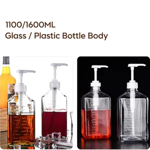 Commercial syrup glass bottle with 1100ml and 1600ml scale and white pump head