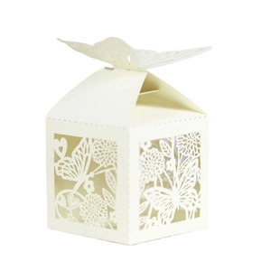 Laser cut butterfly candy box in ivory pearl paper for wedding party favors and gifts