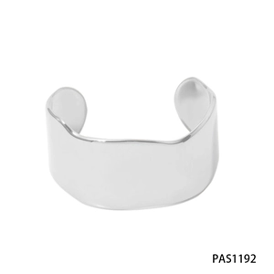 Polished silver stainless steel C-shaped cuff bracelet with minimalist irregular wavy edges