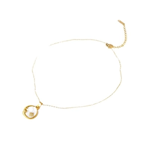 Minimalist stainless steel gold necklace with a white shell moon and star charm pendant