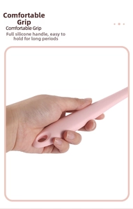 Pink silicone spatula handle with ergonomic grip and hanging hole for kitchen storage