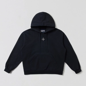 Sweat à capuche noir classique en coton avec logo SMFK et poche kangourou
