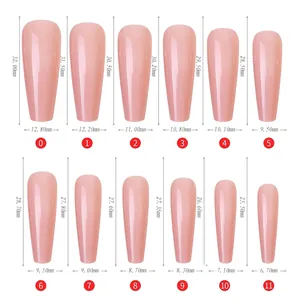 Detailed size chart for 240pcs full cover fake nails in nude pink glossy finish