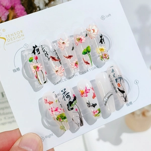 Nagelkunst Aufkleber Chinesischer Stil Lotus Koi Fisch Geprägt Selbstklebend Maniküre Dekoration Für Frauen