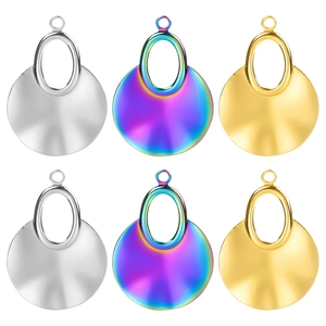 Irregular Round Pendant Stainless Steel Hammered Wave Texture Vacuum Plated DIY Jewelry Finding Minimalist