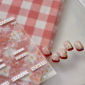Floral gold-stamped nail stickers M-1087 with French-style butterfly and flower motifs