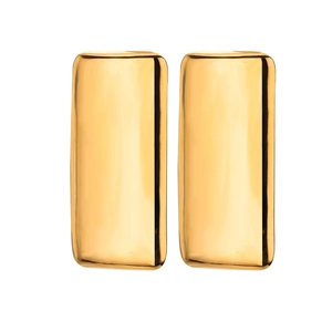 Detailed view of 18K gold plated rectangular hoop earrings with polished finish