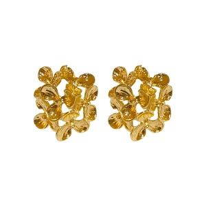 French vintage gold hollow flower stud earrings with elegant 3D layered metallic petals