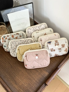 Quilted Cotton Mini Pouch Floral Print Coin Purse With Zipper And Snap Button Card Holder Portable Travel Wallet