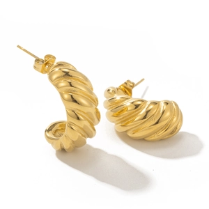 Classic 18k gold plated titanium steel C-shaped twisted hoop earrings for women