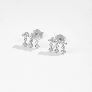 Detailed close-up of S925 sterling silver dangle earrings with sparkling micro-zircons