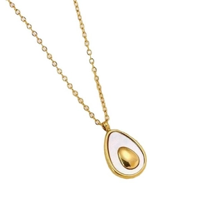 Golden avocado shell pendant necklace with white mother-of-pearl inlay on cross chain