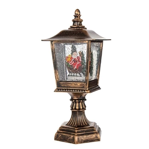 Vintage bronze Christmas street lamp decoration with Santa Claus and snow globe effect