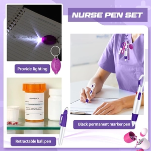 6-piece purple nurse pen set with mini flashlight, scissors, and retractable ballpoint pens