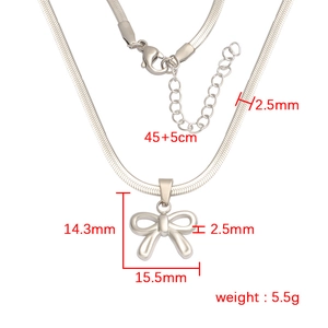 Silver bow pendant on snake chain with 45+5cm length and 2.5mm width dimensions