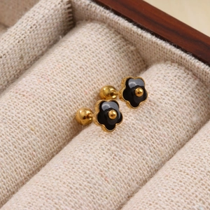 Exquisite 18K gold plated 5-petal flower stud earrings with secure screw back design