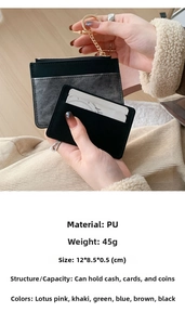Slim PU leather card holder wallet with zipper pocket and keychain for cards and bills