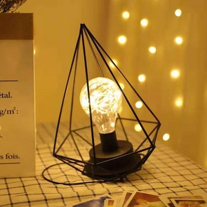 Geometric Iron Art Decorative Table Lamp LED Warm White Night Light Modern Nordic Style Home Bedroom Desktop Decor