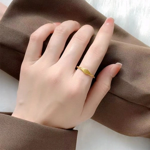 Minimalist 18K gold plated titanium steel ring with geometric rhombus design for women