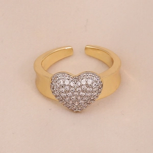 Bague cœur ajustable bicolore avec oxydes de zirconium et style métal minimaliste