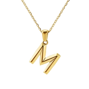 Minimalist 18K gold plated stainless steel necklace featuring a 3D M-letter pendant