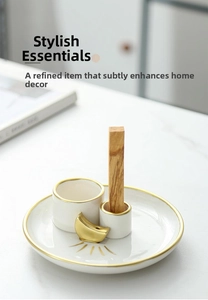 Minimalistisches Räucherstäbchen-Set aus Keramik mit goldenem Mond und Holzstäbchen