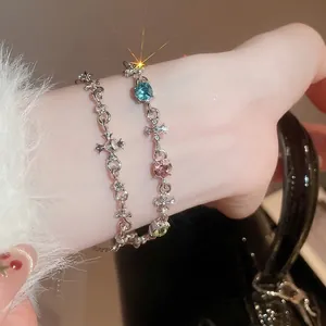 Cross Pendant Bracelet Alloy Colorful Rhinestone Adjustable Chain Elegant Vintage Fashion Jewelry For Women