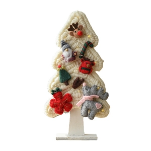 Handmade wool felt Christmas tree desk ornament with cute felt reindeer and santa