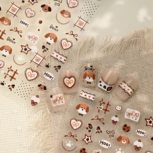 Nail Art Stickers Cartoon Dog Bear Brown Cream Heart Cake Decals Self Adhesive DIY Manicure Decoration For Women