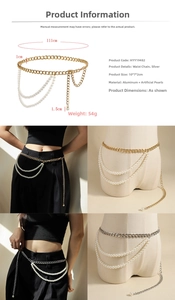 Detailed size specifications for multi-layer pearl metal waist chain with dual-color options