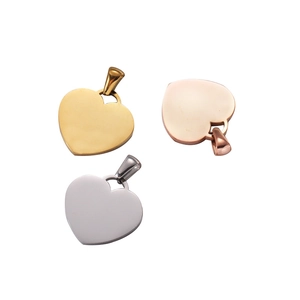 Polished heart-shaped stainless steel pendants in gold, silver, and rose gold finishes