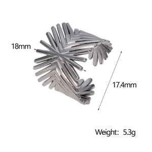 Detailed view of silver titanium steel ring with dimensions 18mm height and 5.3g weight