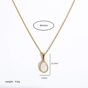 Minimalist gold teardrop pendant necklace with synthetic opal and polished 40+5cm chain