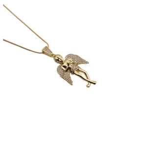 Exquisite gold-plated angel pendant necklace featuring sparkling cubic zirconia on snake chain