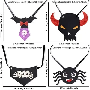 Halloween pet bowtie and tie set with spider and cartoon patterns for cats and dogs