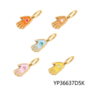 Hamsa Hand And Cowboy Boot Charms Stainless Steel Enameled Heart Necklace O Chain DIY Jewelry Making Accessories