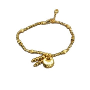 24k gold-plated retro lucky lock bead bracelet with a round pendant on white background