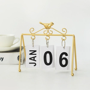 Creative gold bird flip calendar minimalist desktop metal monthly date ornament