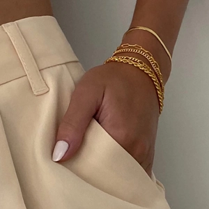 4-piece gold-plated titanium steel bracelet set featuring paperclip and cuban link chains