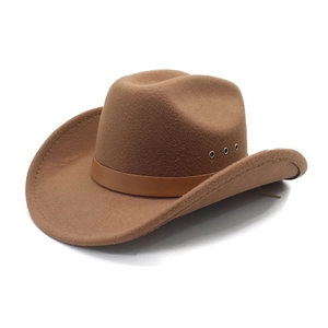 Classic brown western cowboy hat with wide brim and vintage wool felt punk style