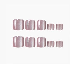 Mauve cat eye glitter press-on toenails set in 10 sizes with shimmering metallic finish